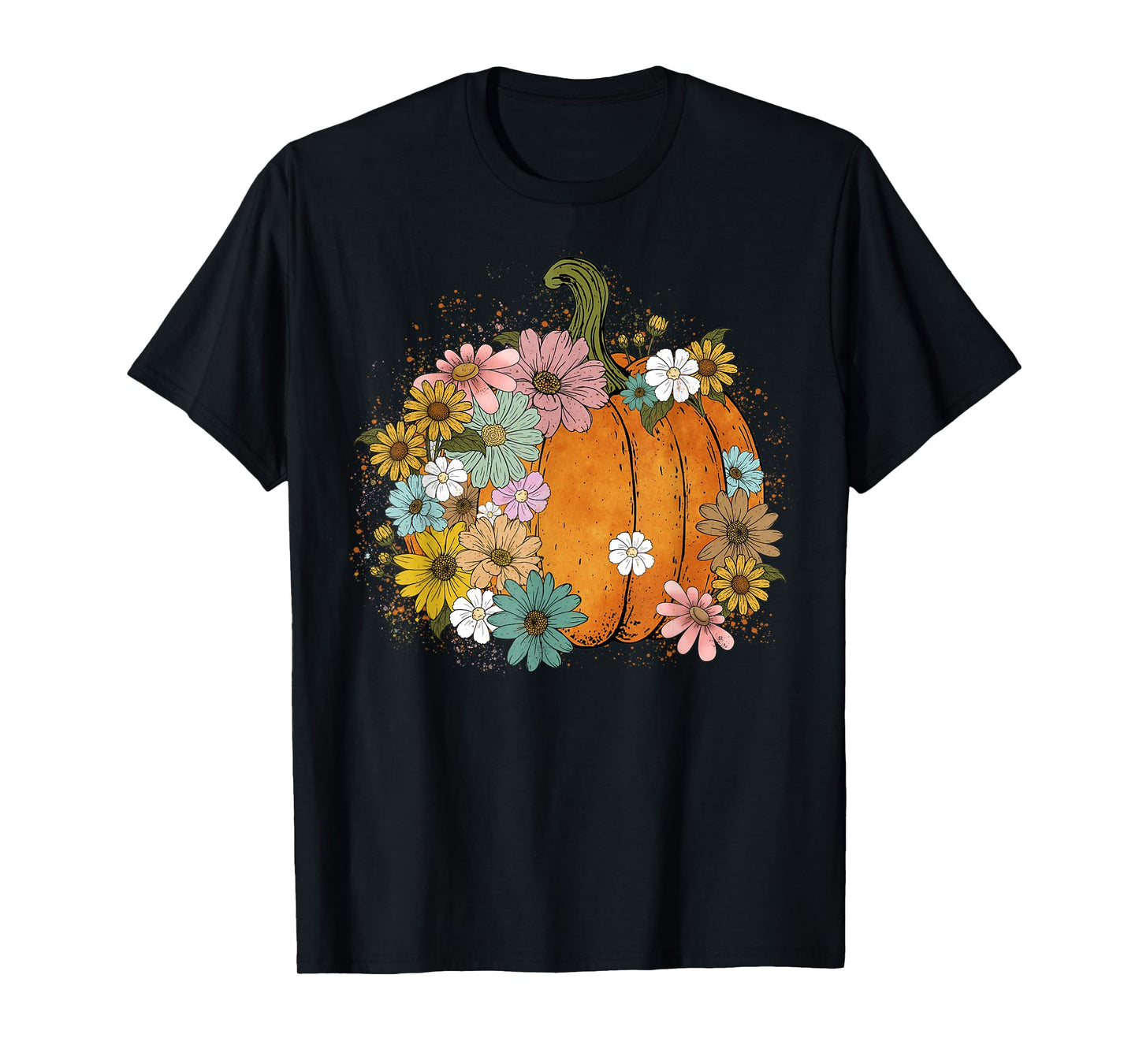 Boho Floral Minimalist Flower Cute Pumpkin Thanksgiving Cozy T-Shirt