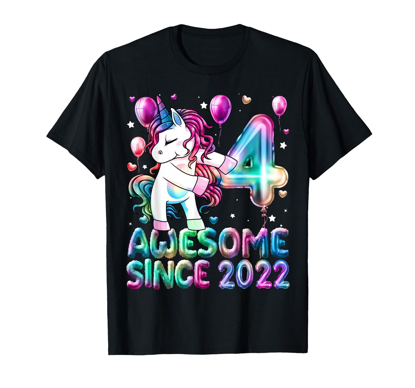 4 Year Old Girl Awesome Since 2022 Unicorn 4th Birthday Girl T-Shirt