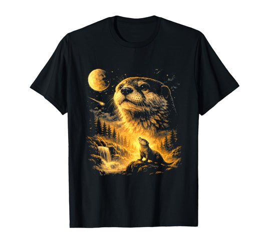 Retro Otter Howling to The Moon Meme 90s Animal Meme Graphic T-Shirt