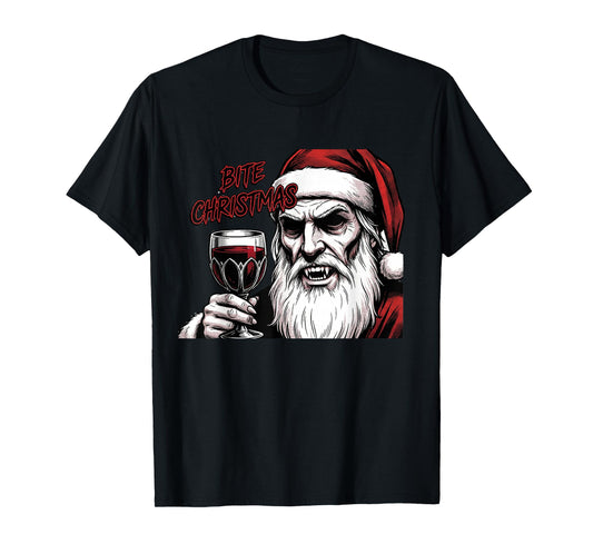 Bite Christmas Vampire Santa Claus Vintage Comic Book Style T-Shirt