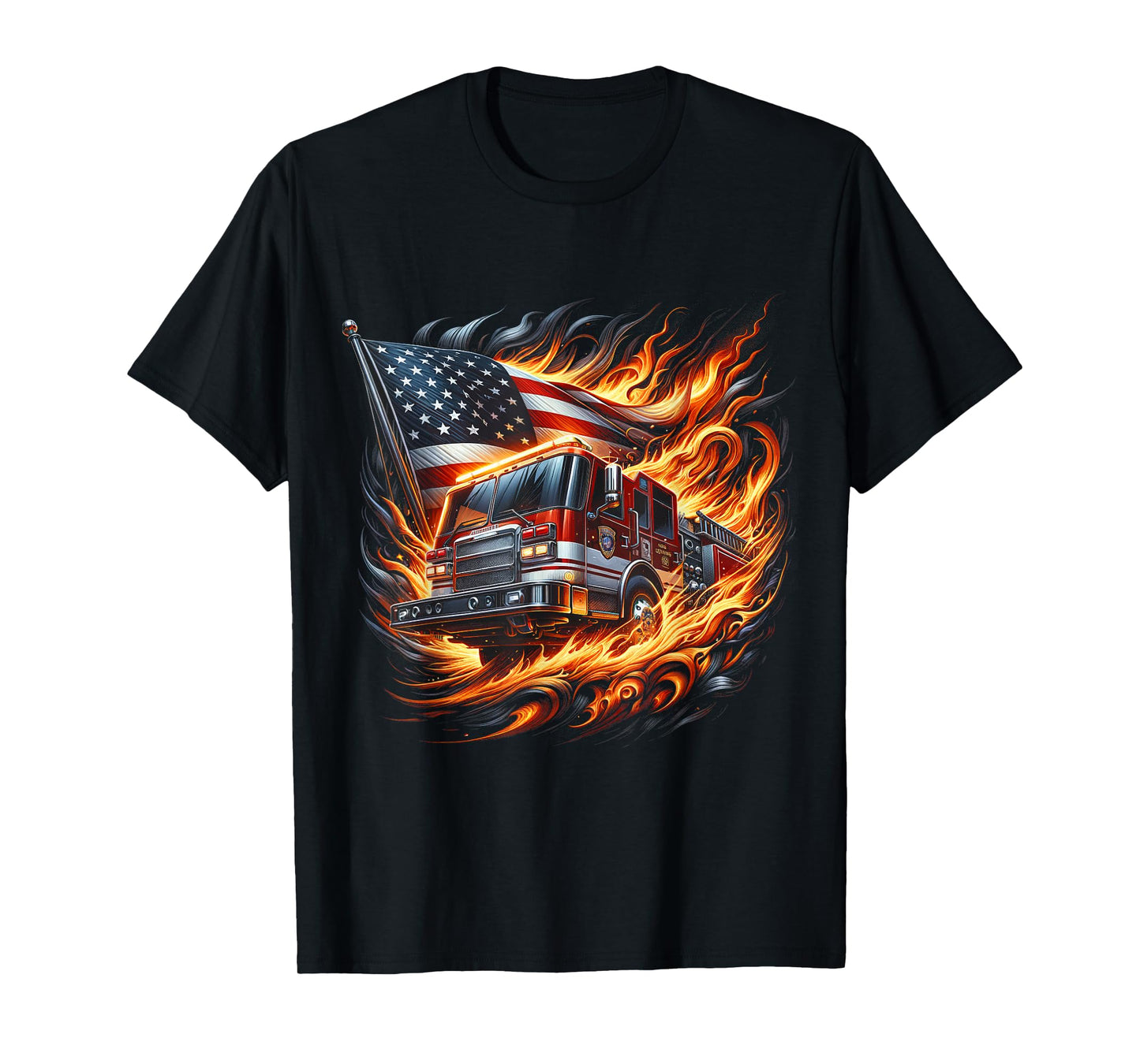 Firefighter Patriotic Fire Truck Fireman American Flag T-Shirt