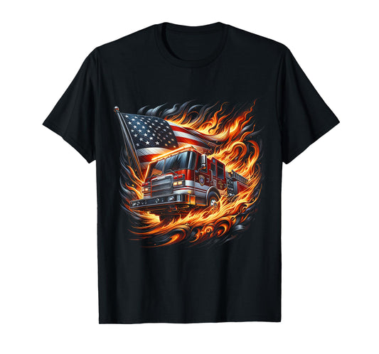 Firefighter Patriotic Fire Truck Fireman American Flag T-Shirt