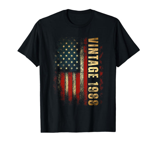 Vintage 1988 American Flag 37th Birthday 37 Years Old Men T-Shirt