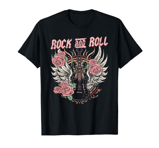Rock and Roll Guitar Vintage ROCK women Music T-Shirt