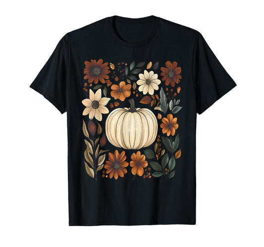 Pumpkin Season Wildflower Thanksgiving Autumn Fall Leaves T-Shirt