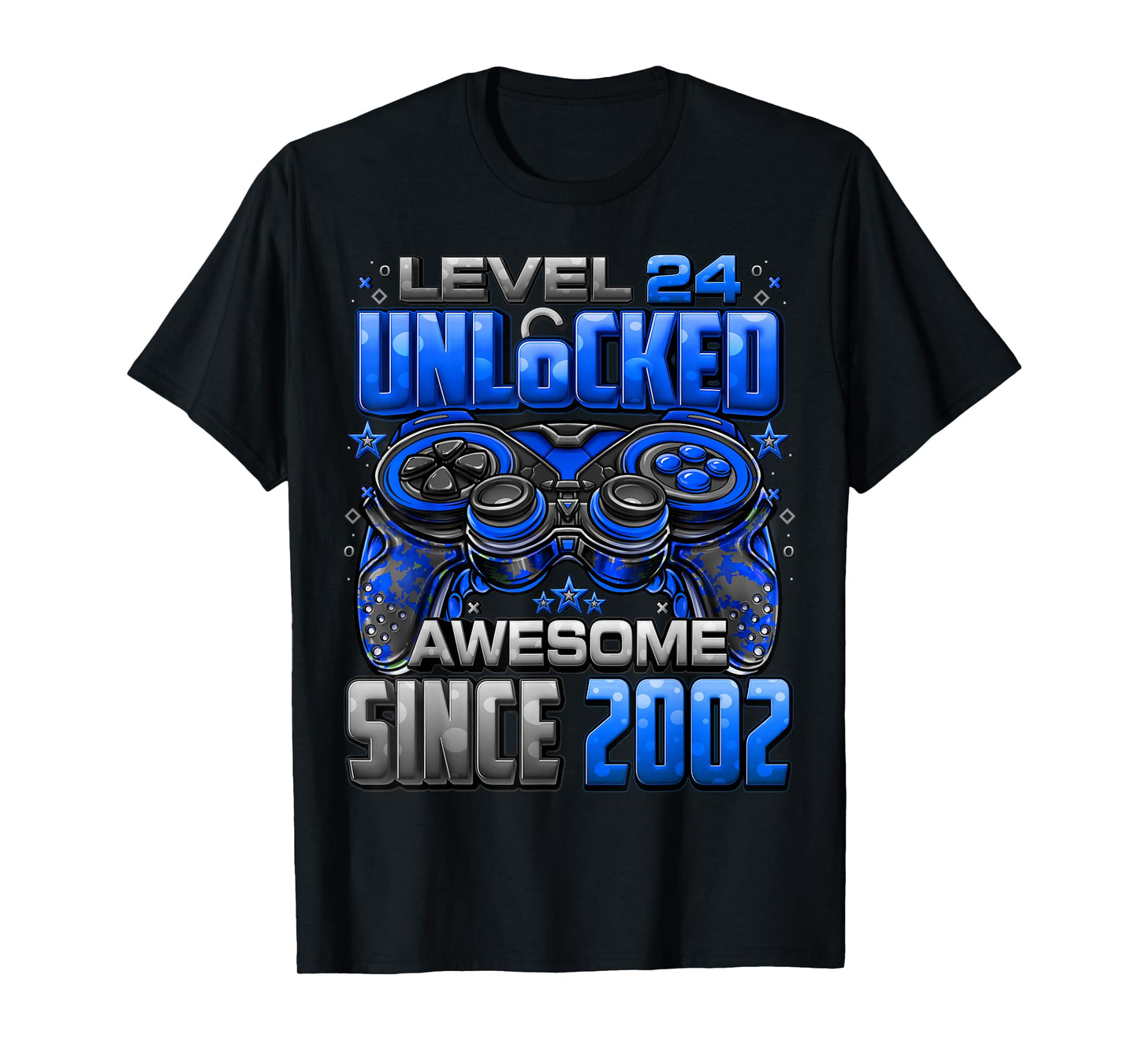 Level 24 Unlocked Awesome Since 2002 24th Birthday Gaming T-Shirt