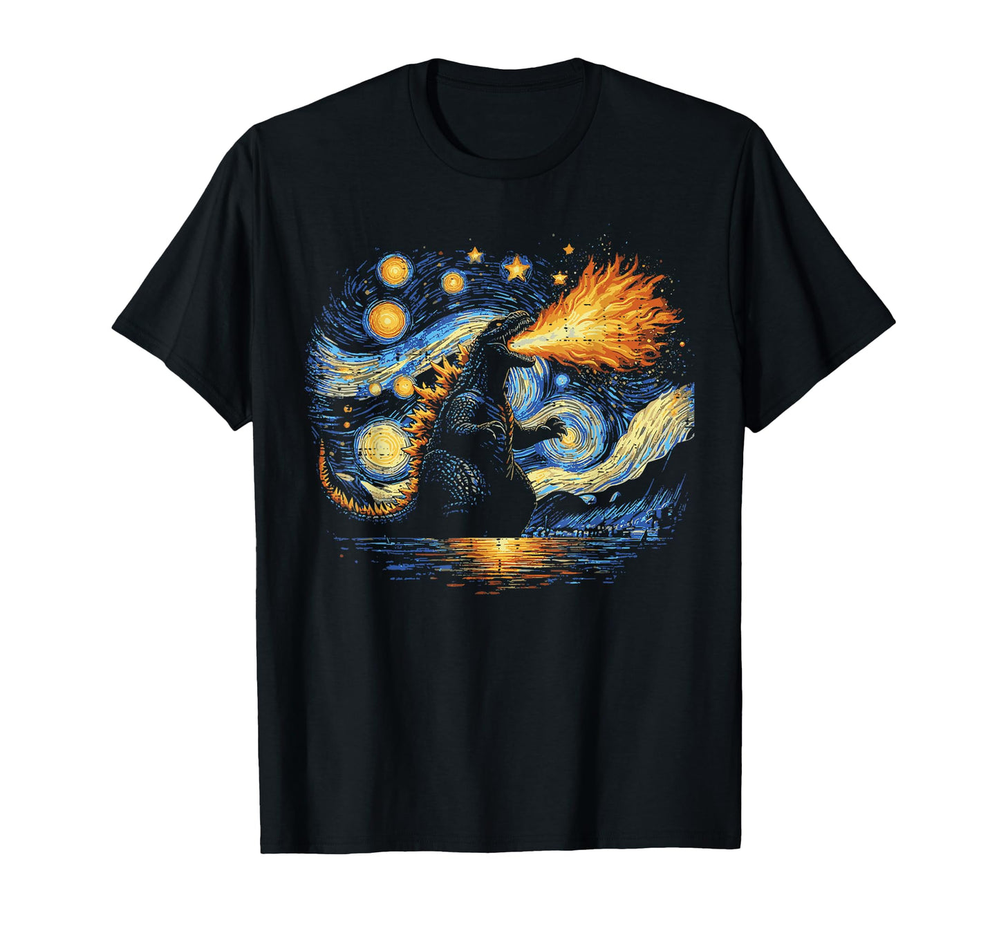 Japanese Starry Night Kaiju Funny Art Men Women Kids T-Shirt