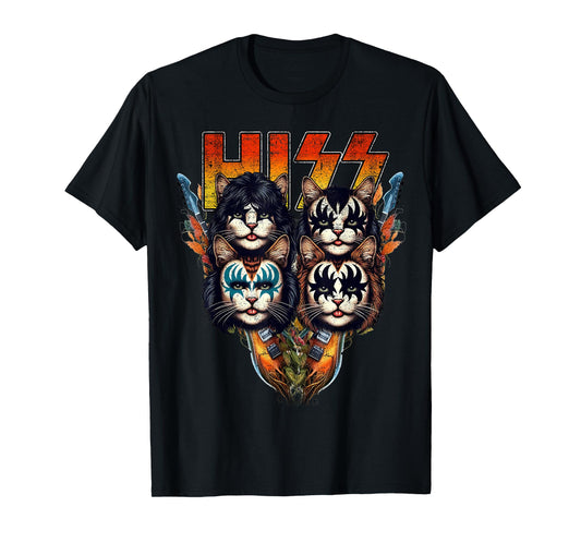 Hiss Funny Cats Kittens Parody Rock Rockin vintage retro cat T-Shirt