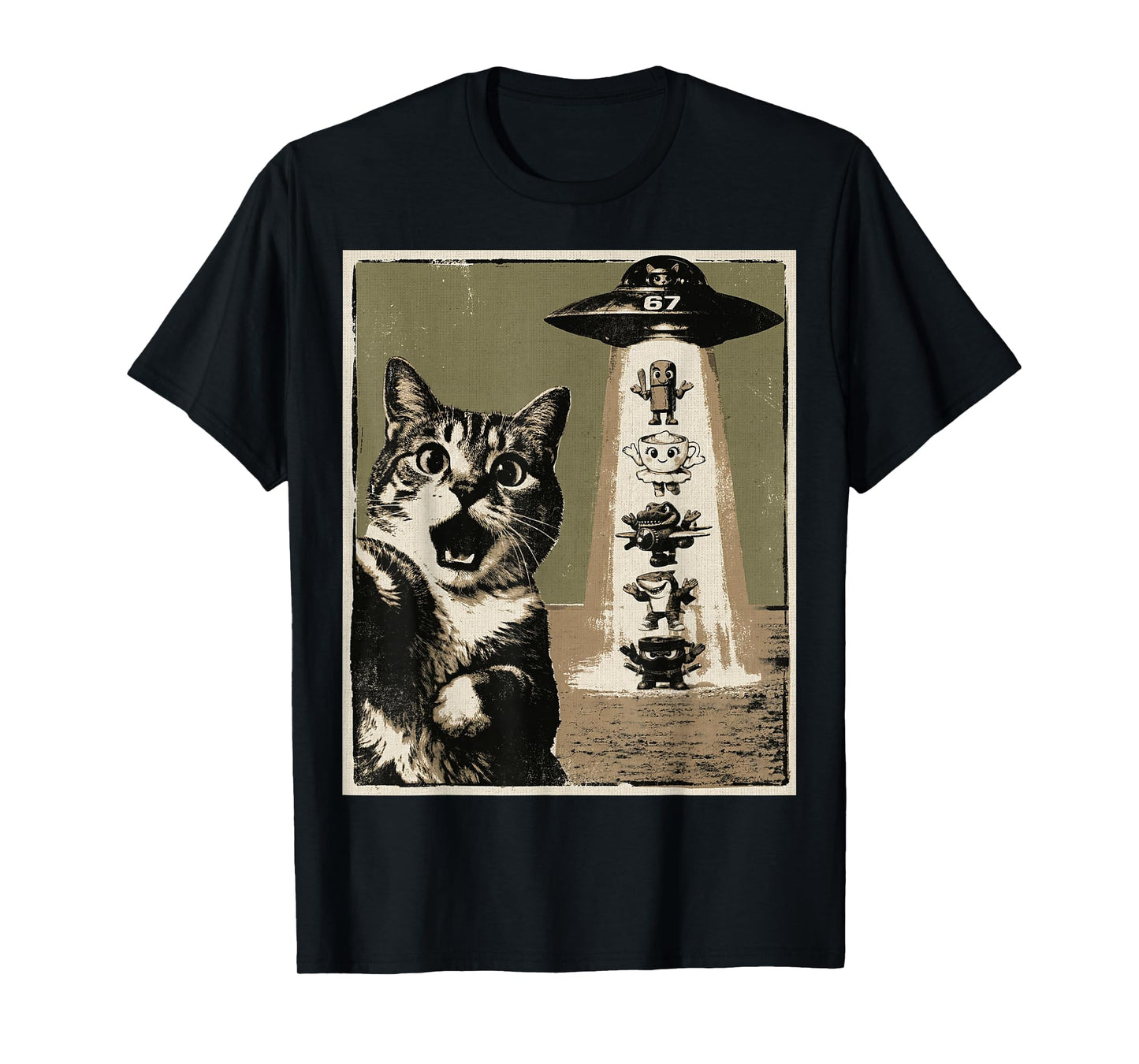 67 Six Seven 6 7 Italian Brainrot Cat Meme Selfie Alien UFO T-Shirt