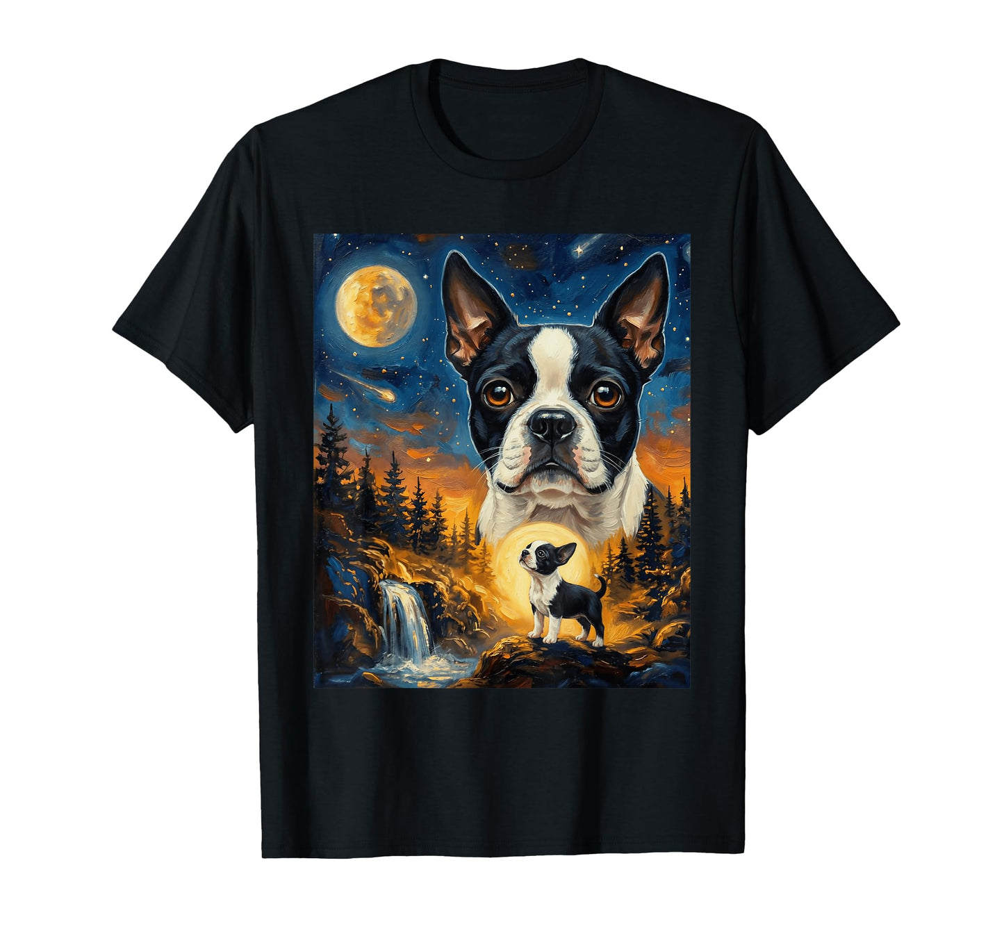 Boston Terrier Howling to The Moon Vintage Dog T-Shirt
