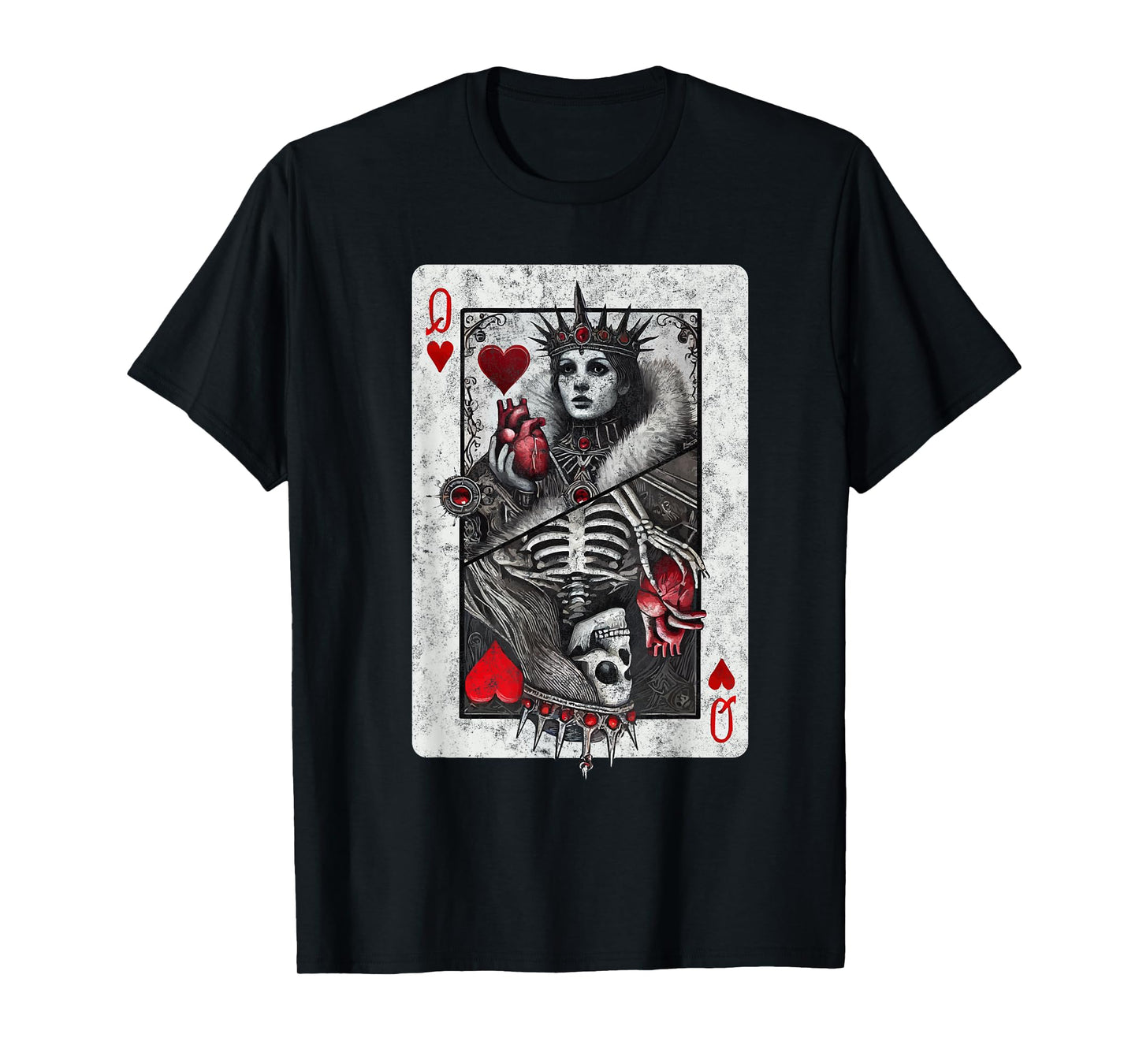 Playing Card Queen of Hearts Death Skeleton Halloween Tee T-Shirt