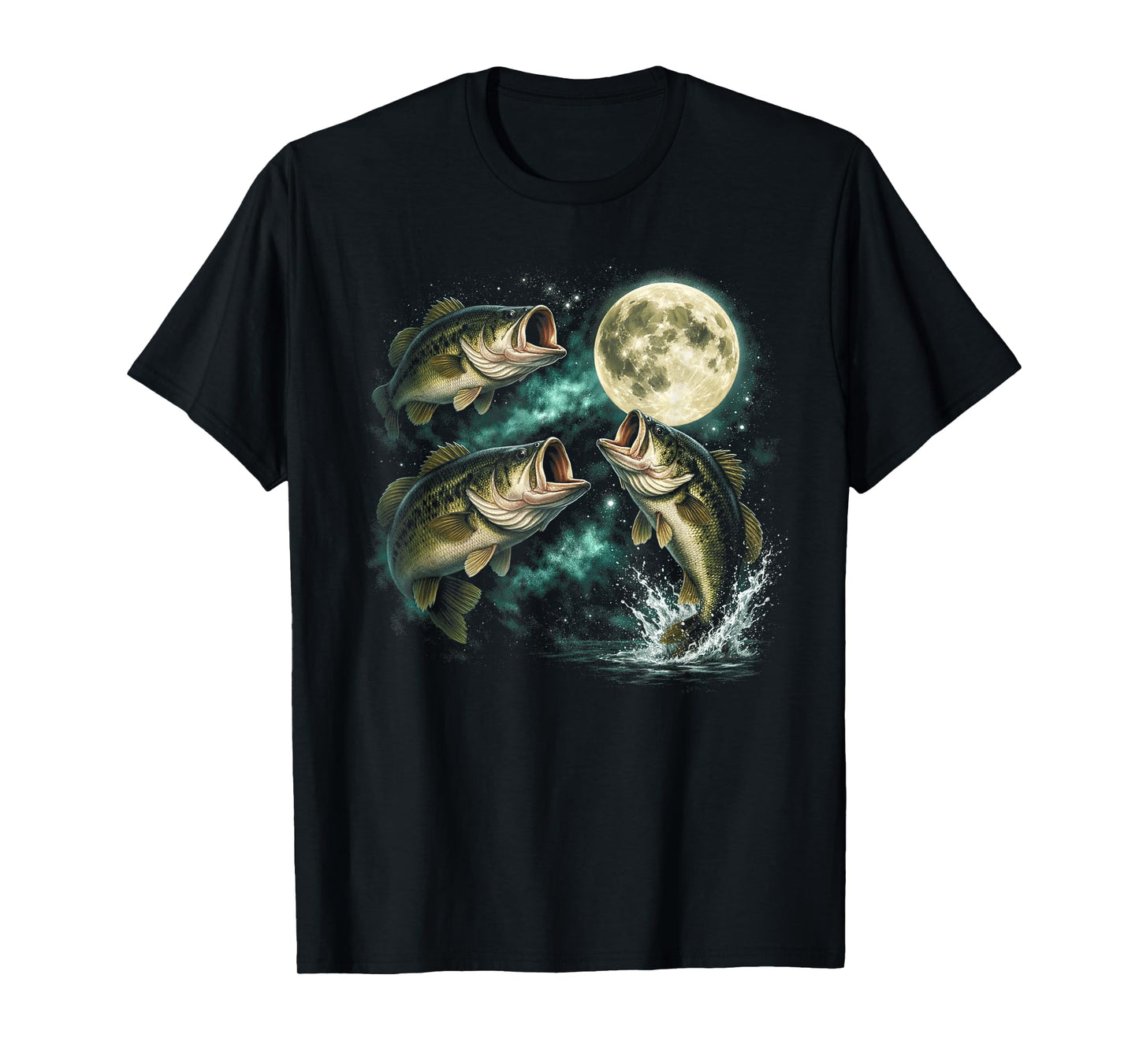 Bass Fish Howling to The Moon Vintage Angler Fisherman T-Shirt