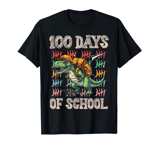 100 Days of School 100th Day Dinosaur T-rex Men Boys Kids T-Shirt