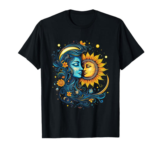 mystic sun and moon woman mystical flowers aesthetic T-Shirt