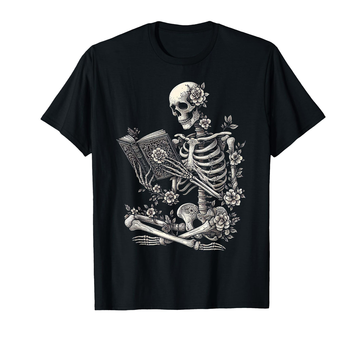 Skeleton Book Floral Skull Halloween Teacher Costume T-Shirt