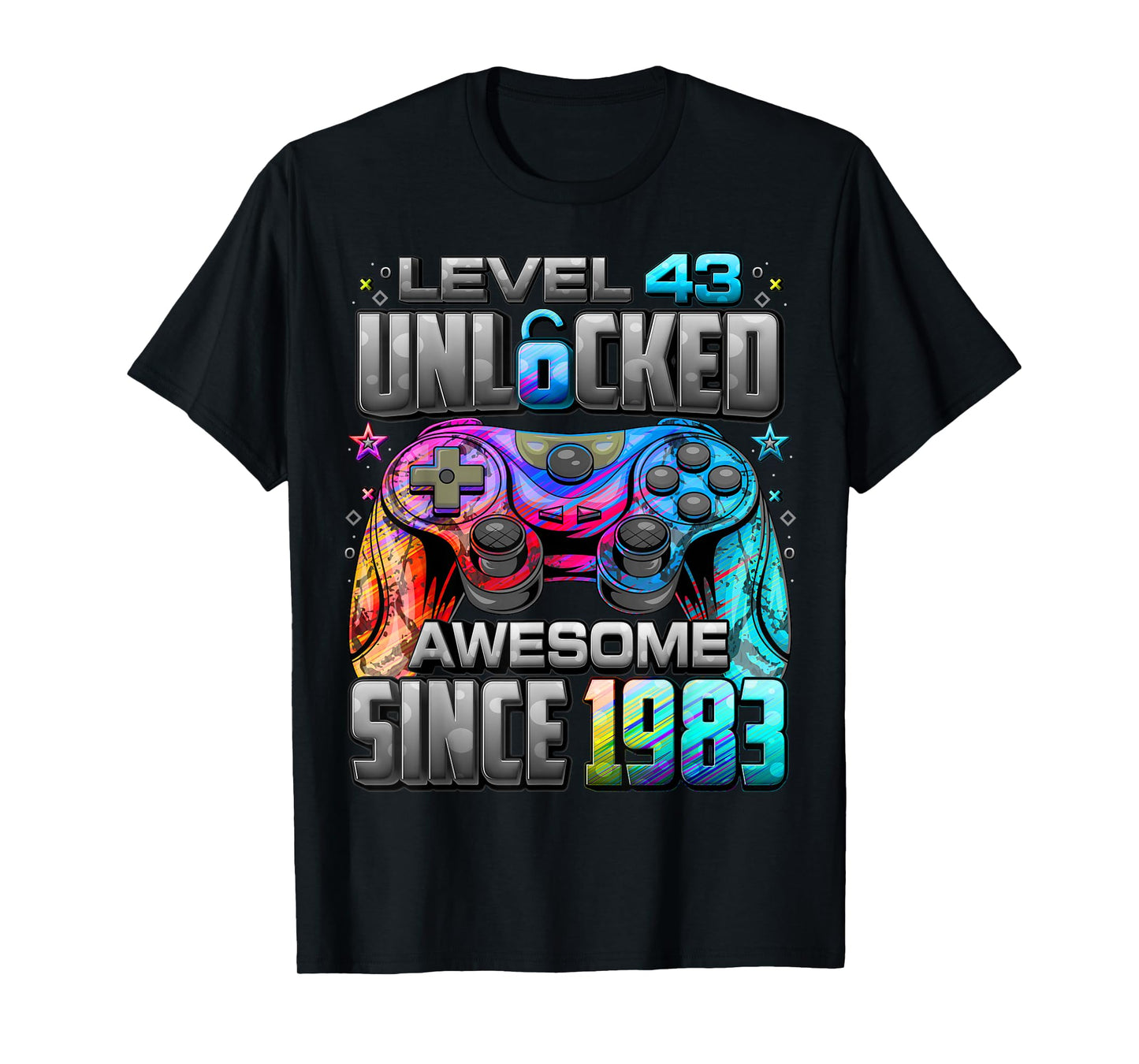 Level 43 Unlocked Awesome Since 1983 43rd Birthday Gaming T-Shirt