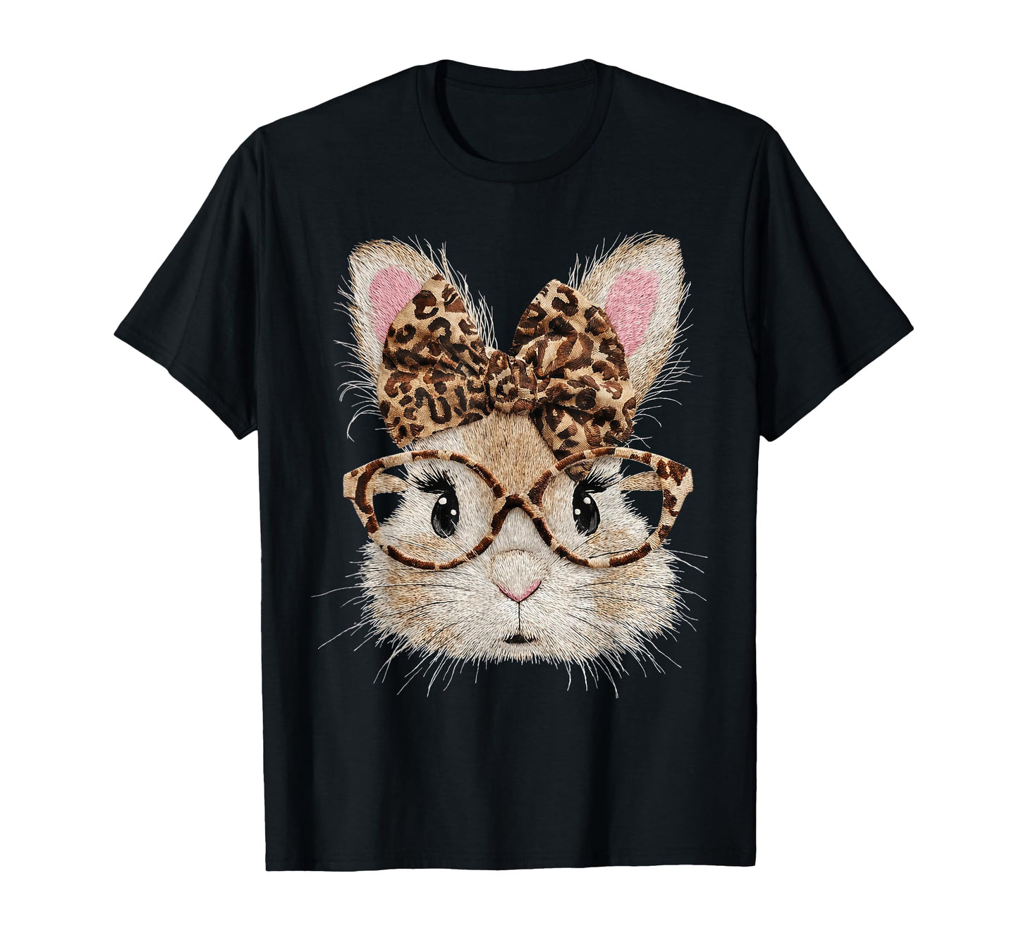 Cute Bunny Rabbit Face Leopard Coquette Bow Glasses Easter T-Shirt