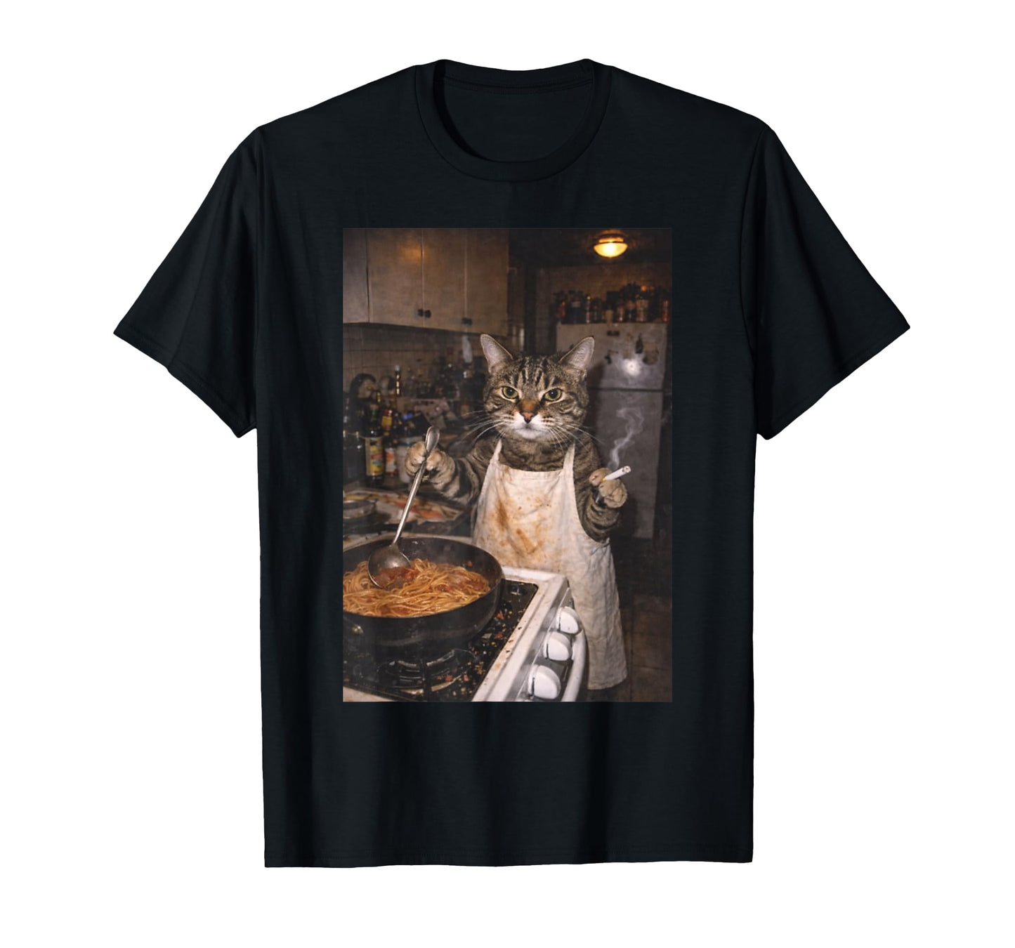 Funny Cat Smoking Retro Cooking Cat Meme Graphic Tee T-Shirt