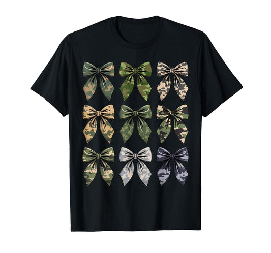 Camouflage Bow Women Girls Teens Coquette Bow Camo Hunting T-Shirt