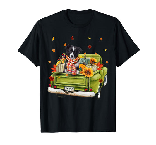 Happy Fall Y'all Border Collie Dog On Truck Pumpkin Fall T-Shirt