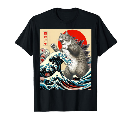 Catzilla Cat Japanese Art Funny Cat Gifts For Men Women Kid T-Shirt