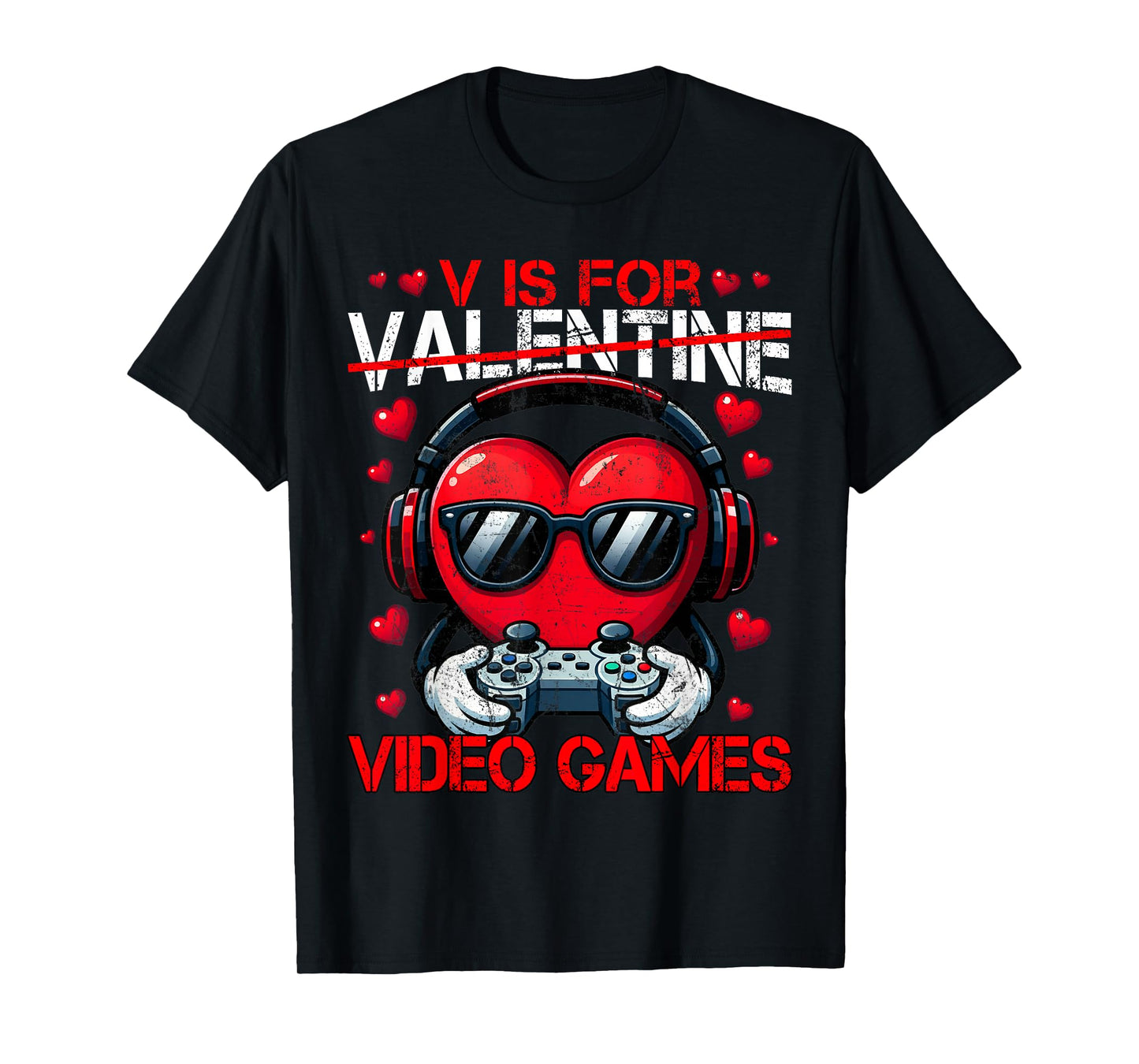 V is for Valentine Video Games Heart Gaming Men Boy Kids T-Shirt