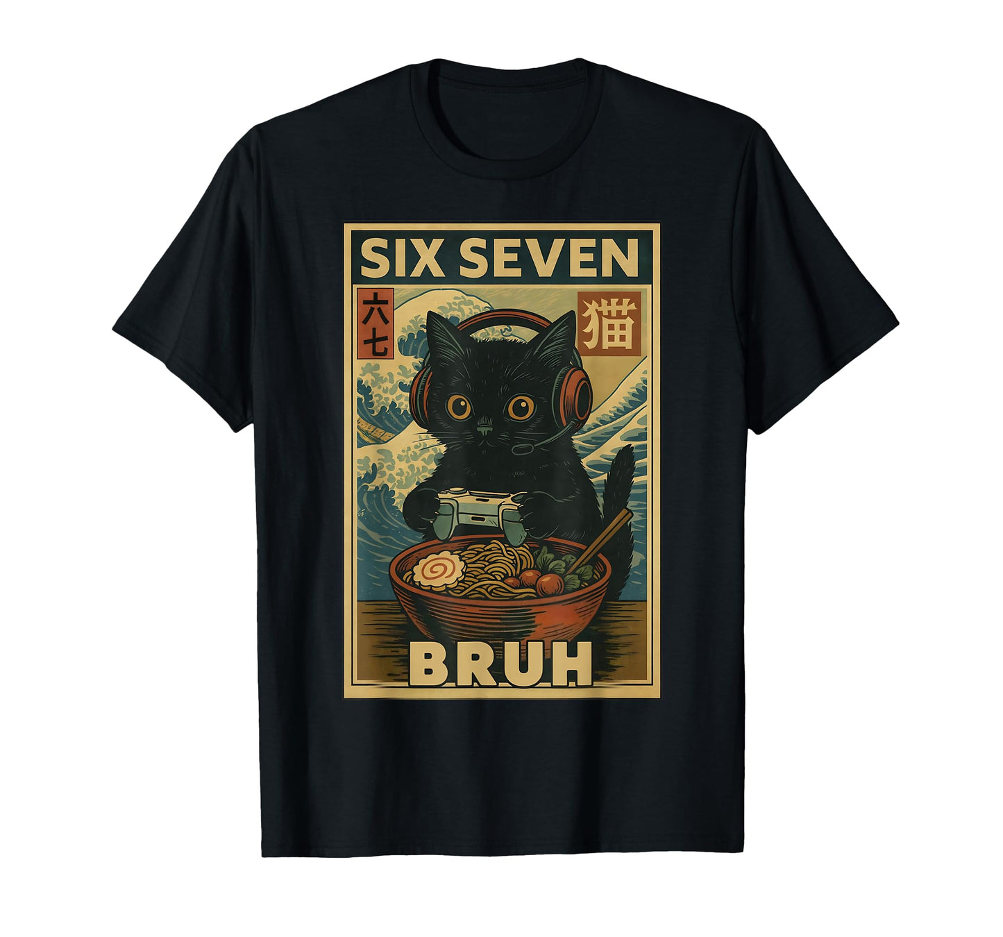 Six Seven Bruh Vintage Cat Meme Gift for Men Women Kids Boy T-Shirt