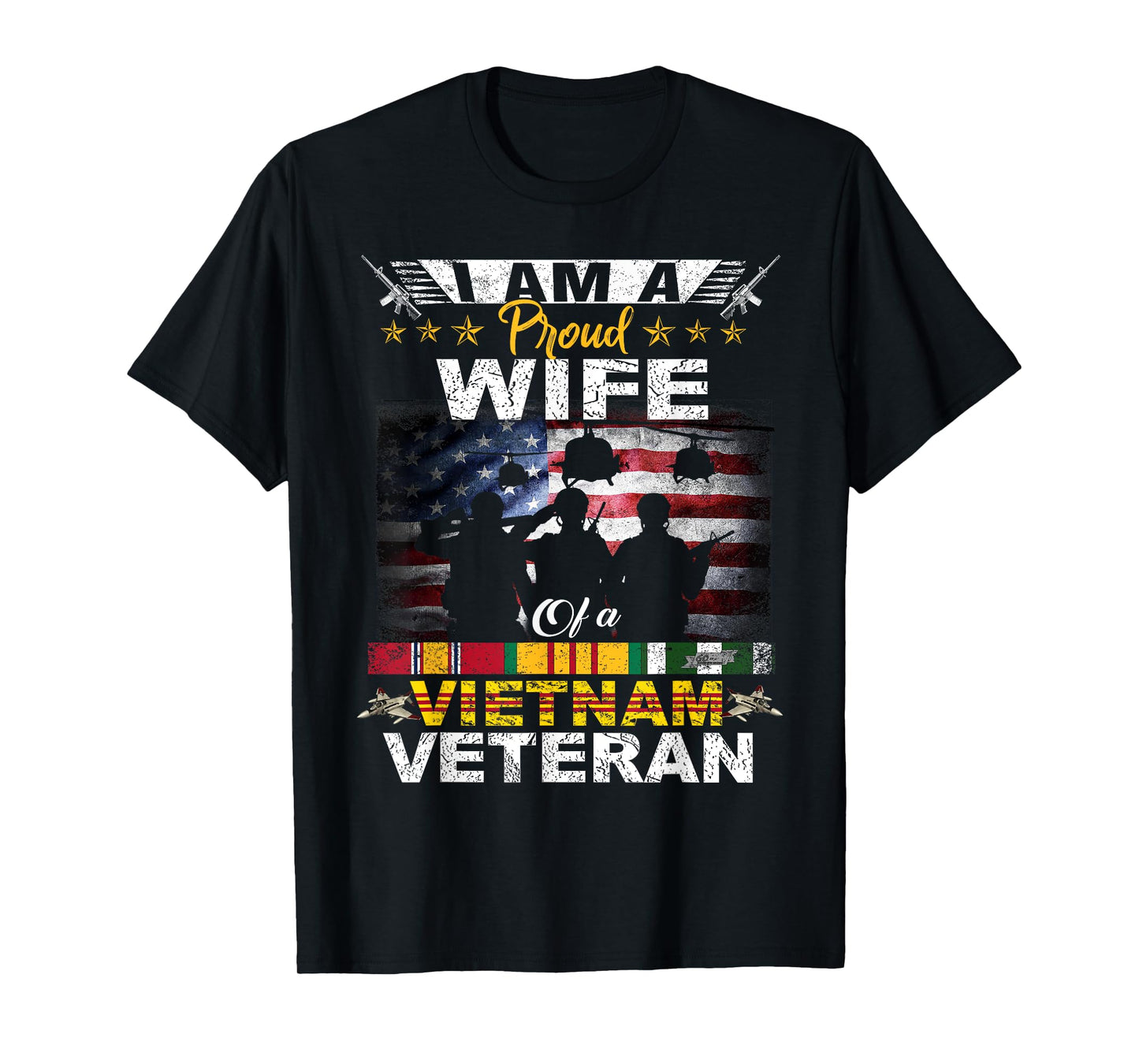 Proud Wife Of A Vietnam Veteran US Flag Patrioitc Veteran T-Shirt