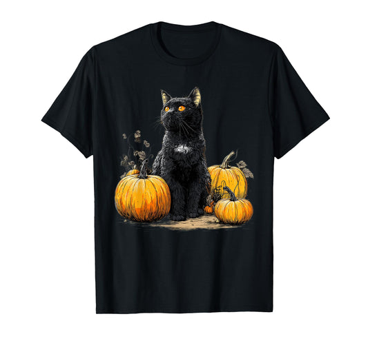 Black Cat Funny Halloween Pumpkin Cat Lover Cat Mom Dad T-Shirt