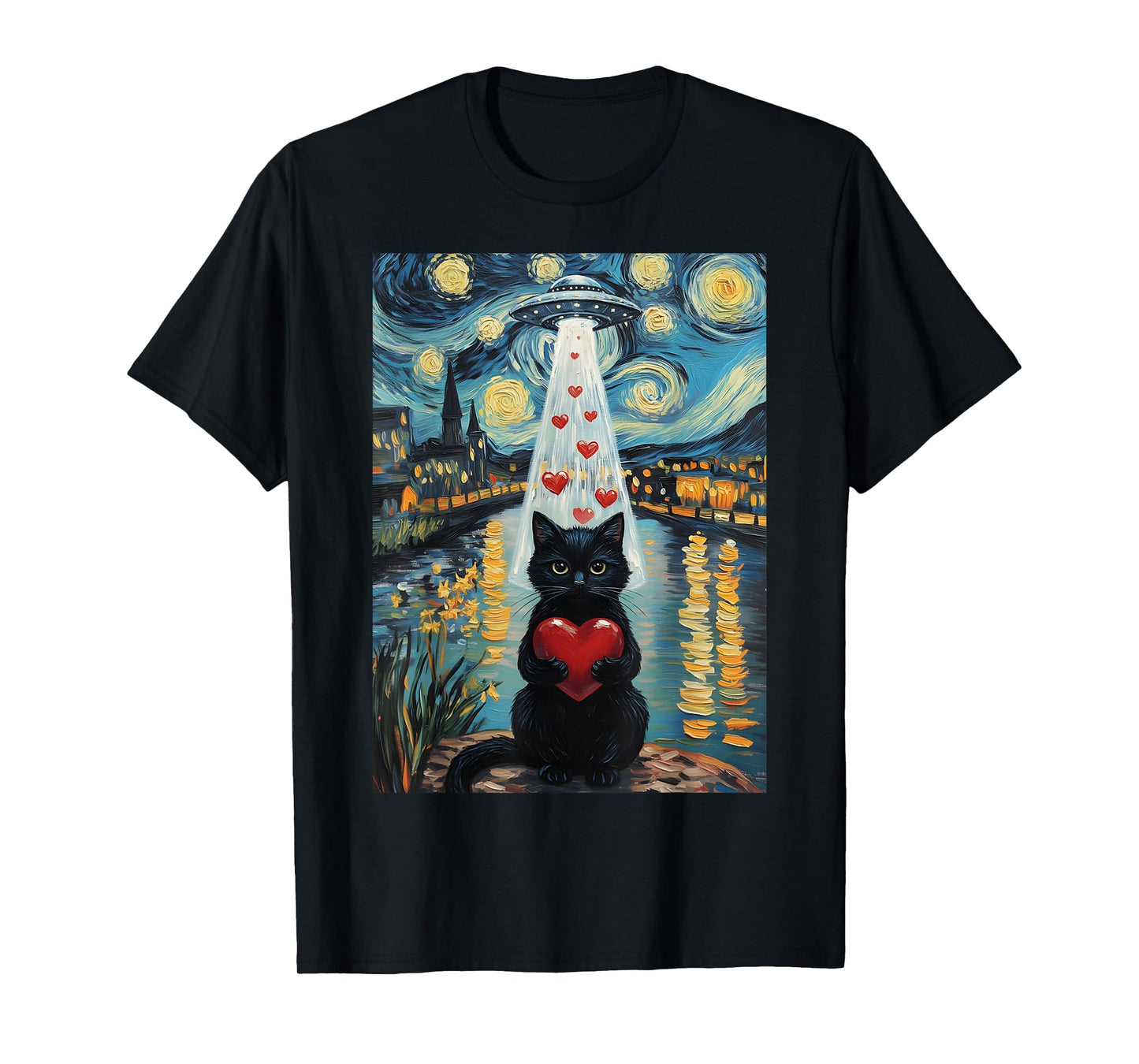 Black Cat Kawaii Anime Japanese UFO Cat Lover Valentines Day T-Shirt
