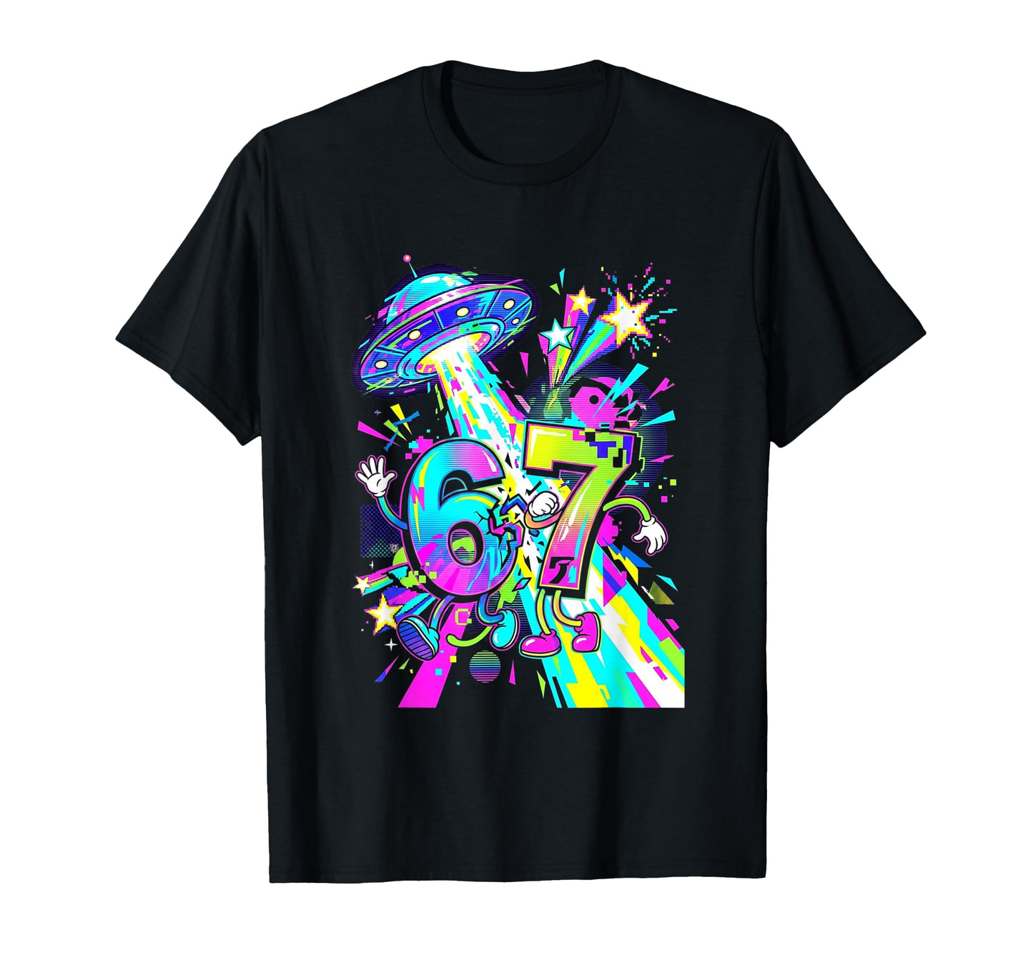 Alien Abduction Six Seven Funny Math Humor Meme Retro T-Shirt