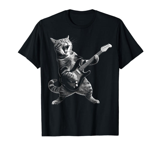Cat Playing Guitar Rock and Roll Rock Star For Men Women Kid T-Shirt