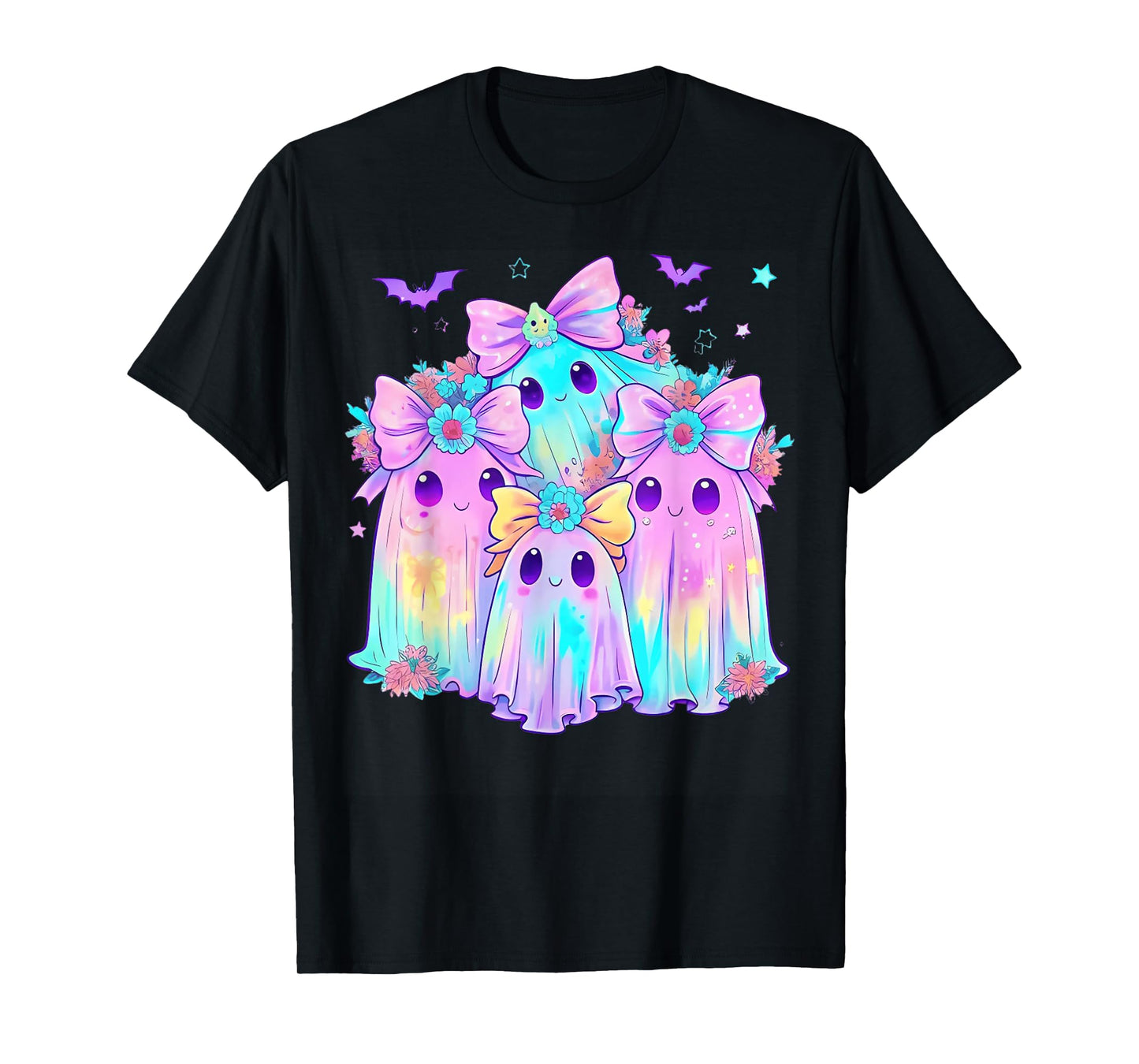 Preppy Coquette Cute Boo Ghost with Bow Halloween Flowers T-Shirt