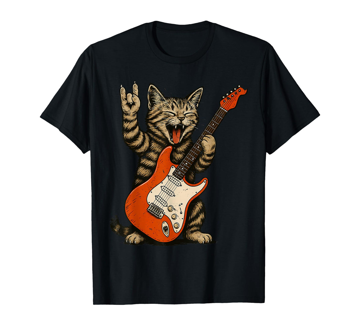 Rock Cat Bass Guitar Cat Vintage Rock N Roll Guitarist Cat T-Shirt