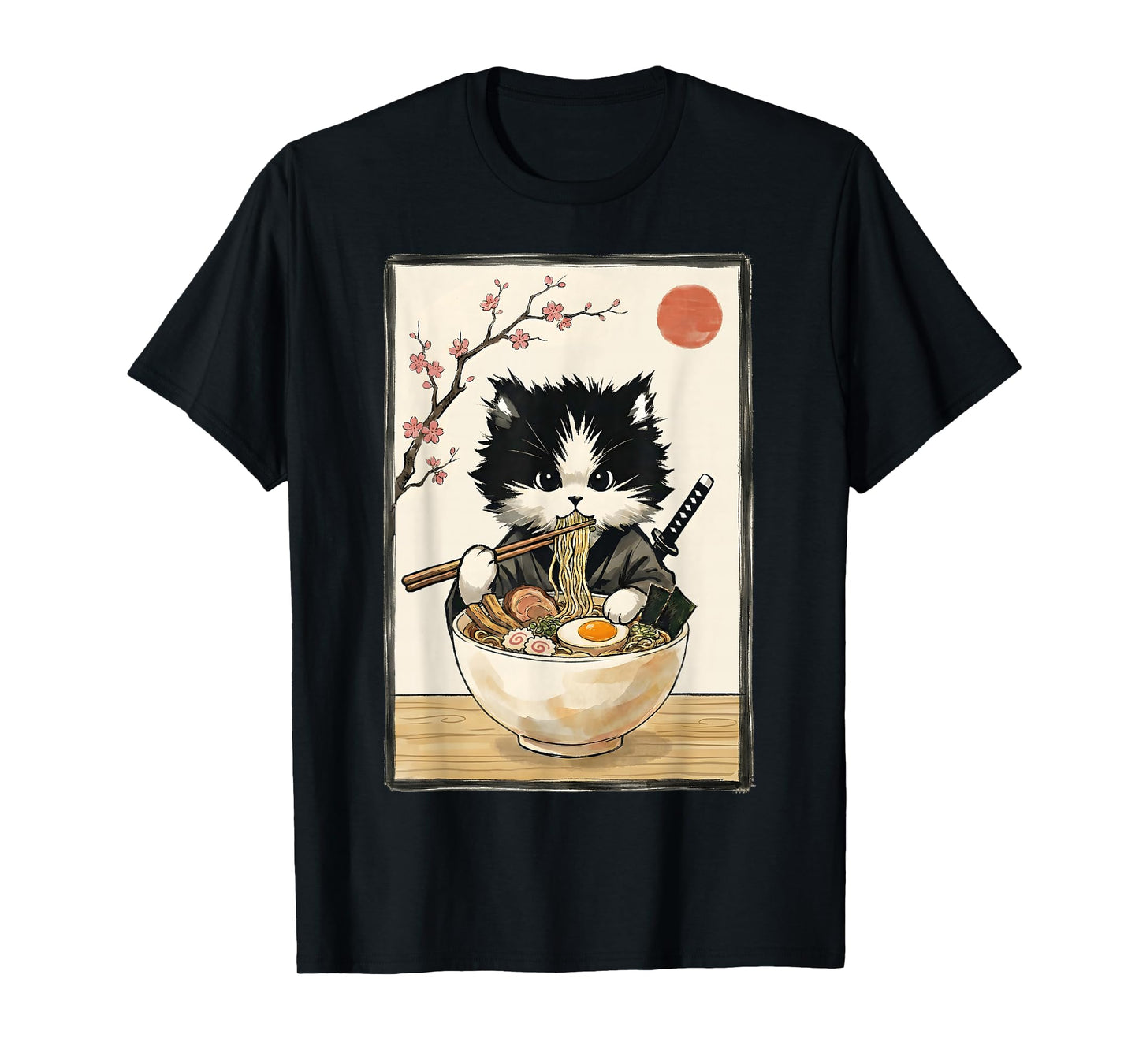 Samurai Cat Japanese Art Ramen Novelty Kawaii Funny Cat T-Shirt