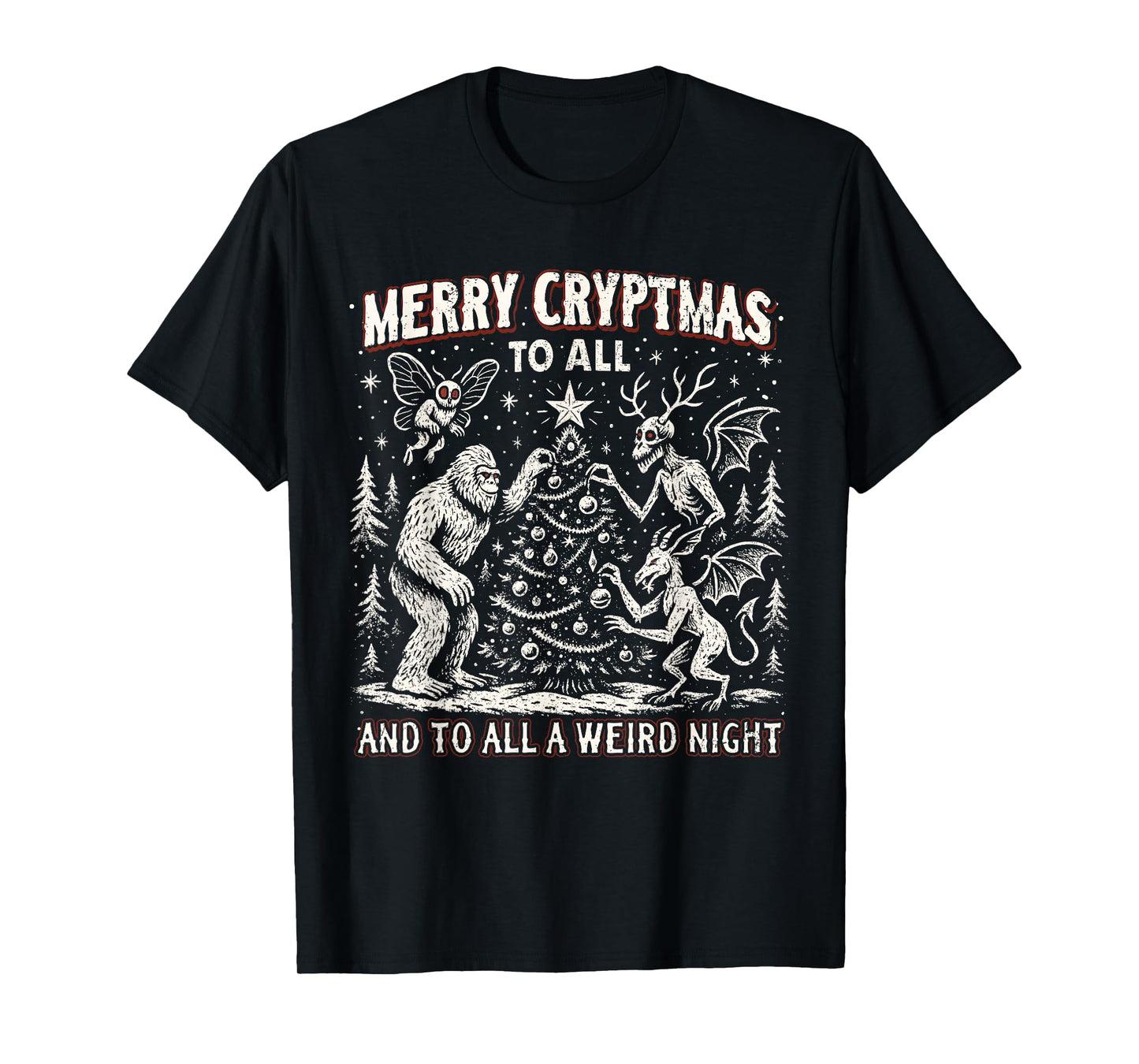 Merry Cryptmas Weird Night Cryptid Holiday Art T-Shirt
