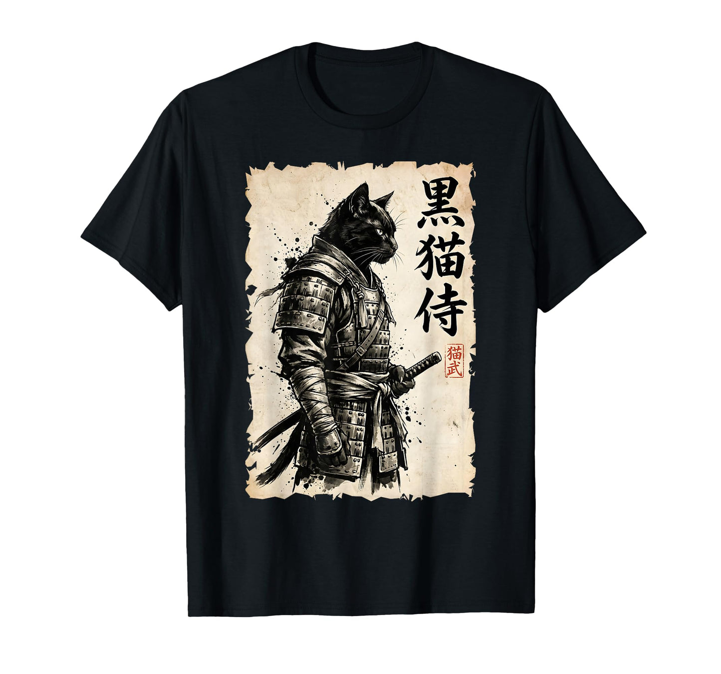 Samurai Cat Warrior Anime Japanese Art Kawaii Cat Samurai T-Shirt
