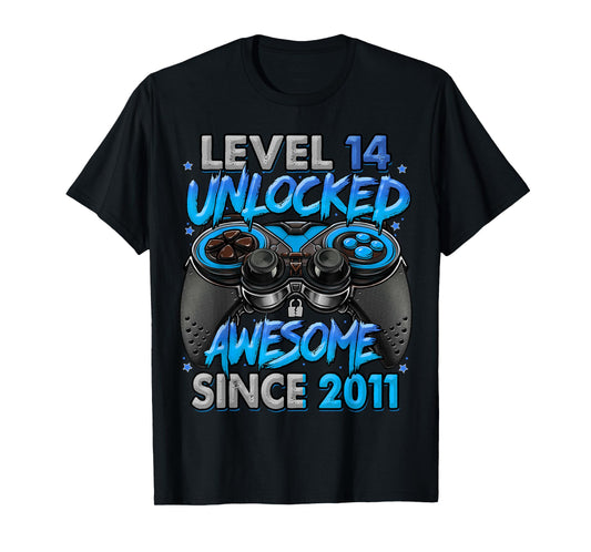 Level 14 Unlocked Awesome Since 2011 14th Birthday Gaming T-Shirt