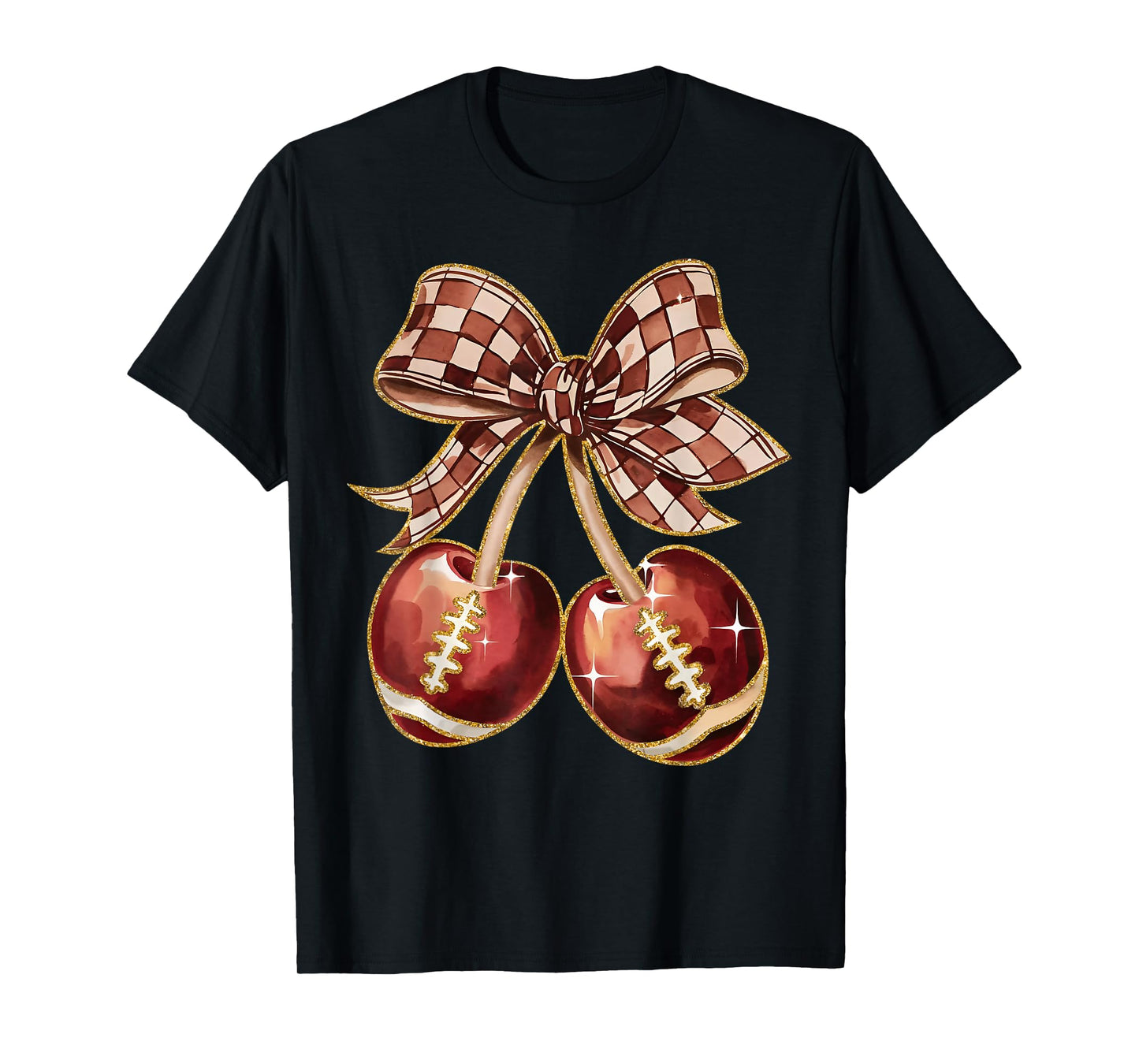 Coquette Bow Cherry American Football Game Day Thanksgiving T-Shirt