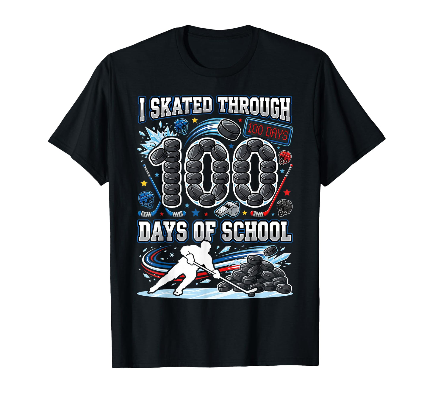 I Skated Through 100 Days of School Ice Hockey 100th Days T-Shirt