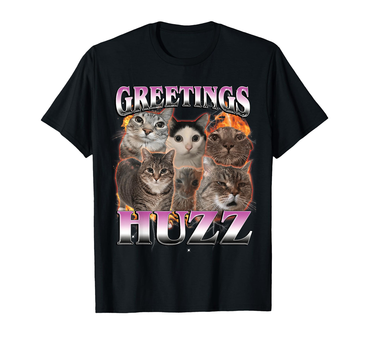 Greetings Huzz Funny Stupid Dank Cat Meme Bootleg Graphic T-Shirt