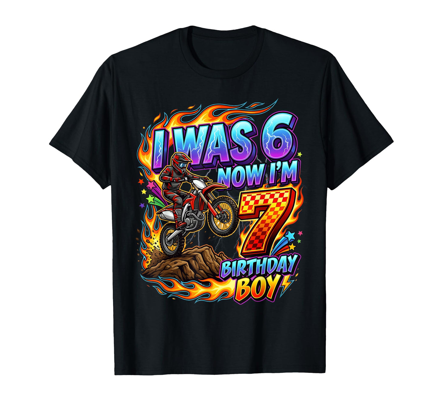 I was 6 Now I'm 7 Year Old Birthday boy Motocross 7th T-Shirt