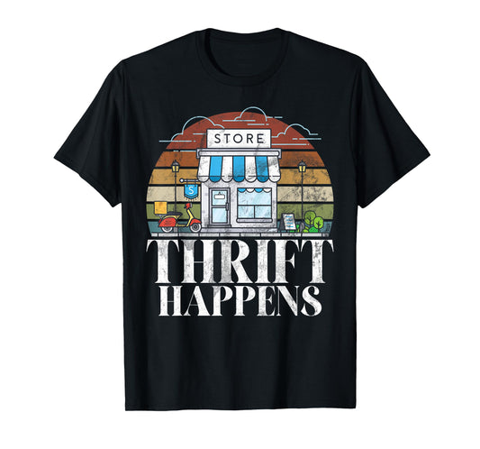 Thrifting Gifts Thrift Happens Thrifting T-Shirt - Unisex-Adults, Black, Small, Short Sleeve, T-Shirt