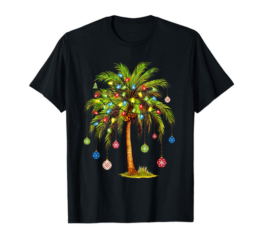 Christmas Palm Tree Light Hawaiian Tropical Xmas T-Shirt