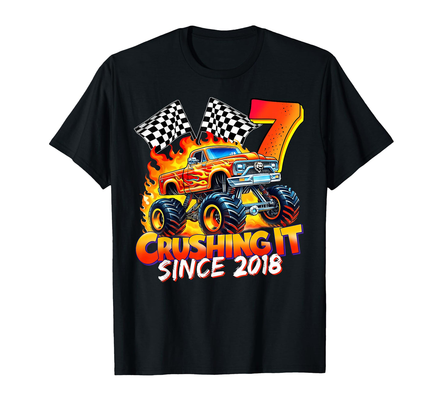 Monster Truck Birthday 7 Year Old Born 2018 7th Party Boys T-Shirt