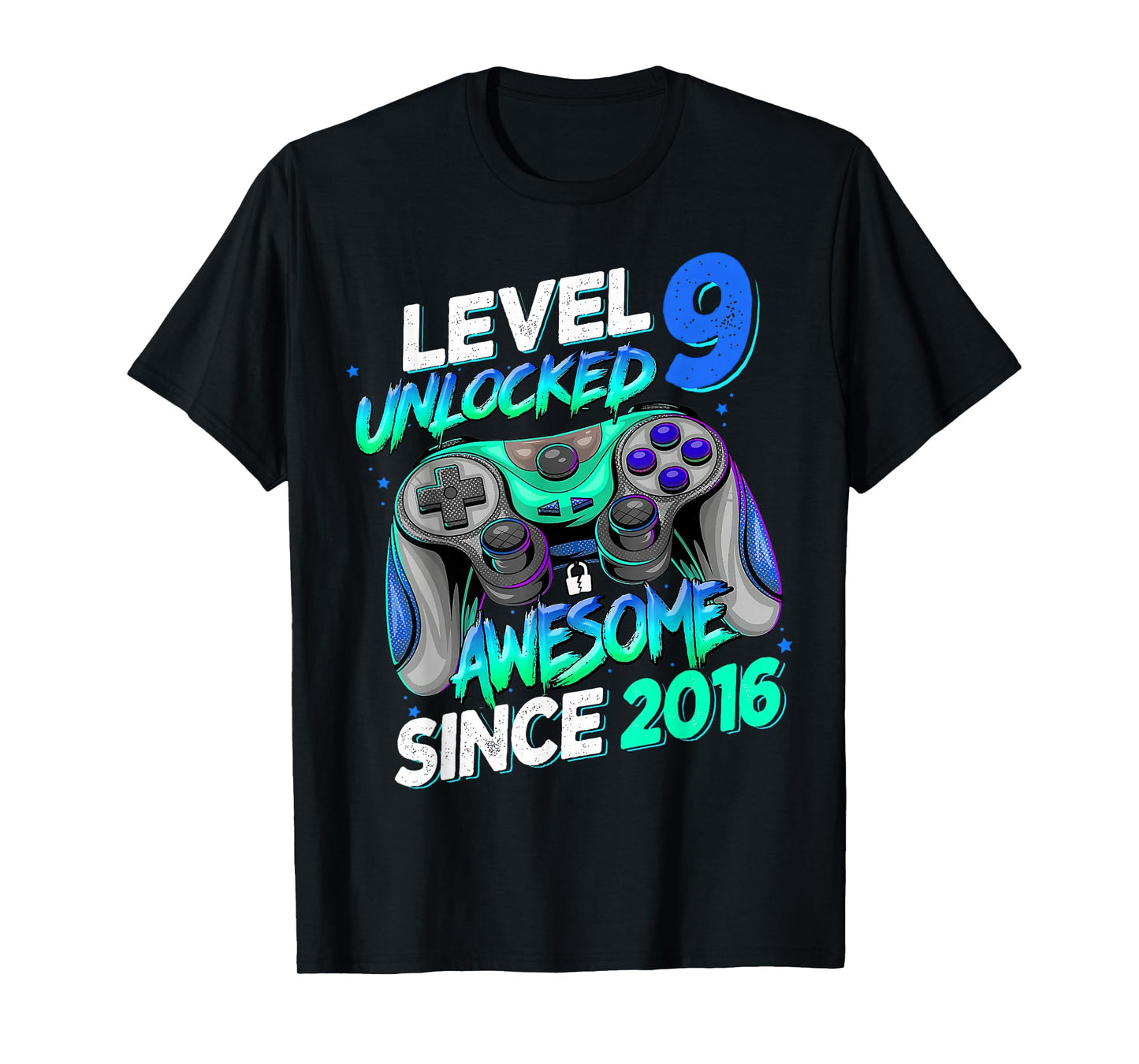 Level 9 Unlocked Awesome Since 2016 9th Birthday Gaming T-Shirt