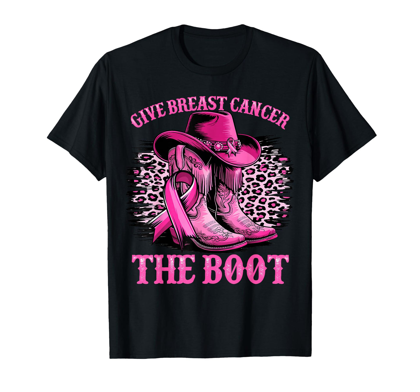 Cowgirl Western Give Breast Cancer The Boot Pink Ribbon T-Shirt