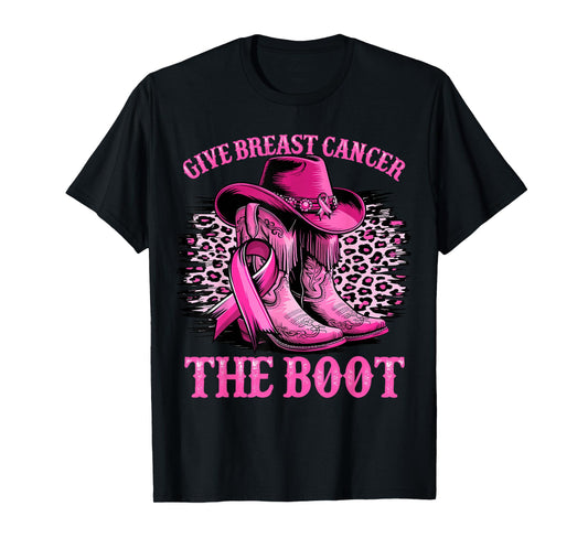 Cowgirl Western Give Breast Cancer The Boot Pink Ribbon T-Shirt