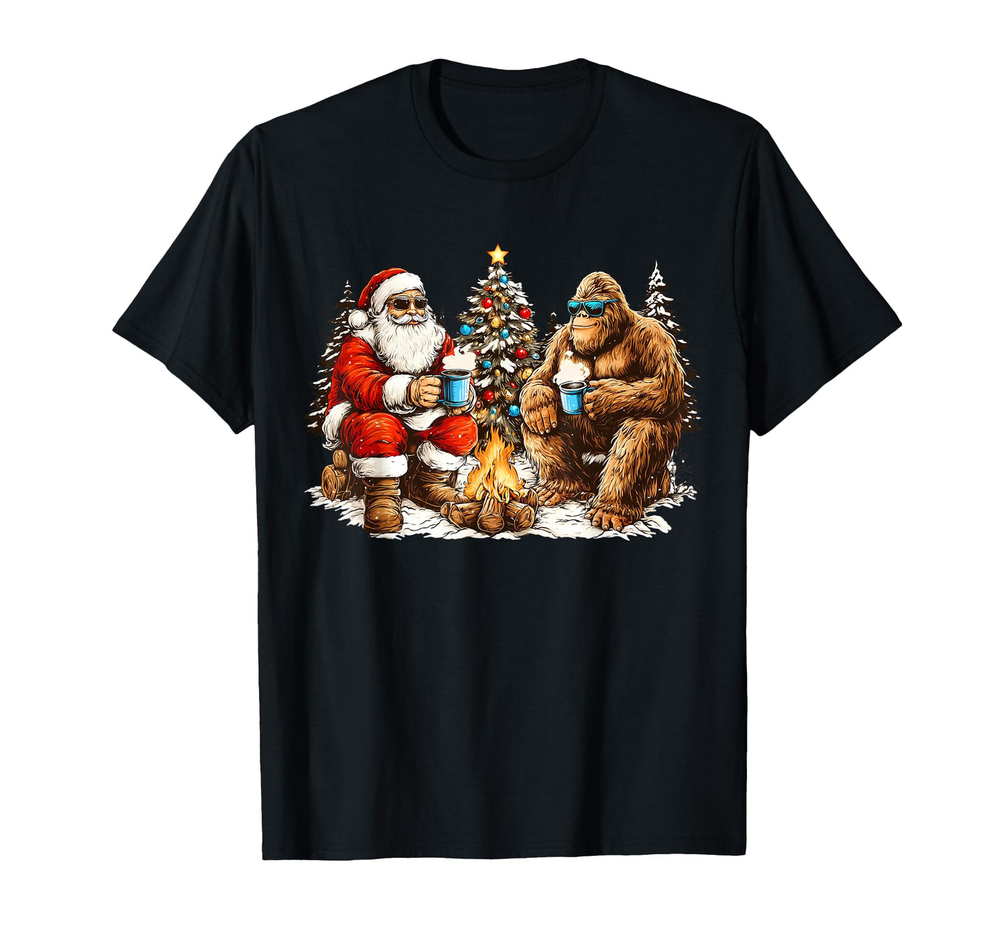 Funny Santa and Sasquatch Merry Squatchmas Holiday Friends T-Shirt