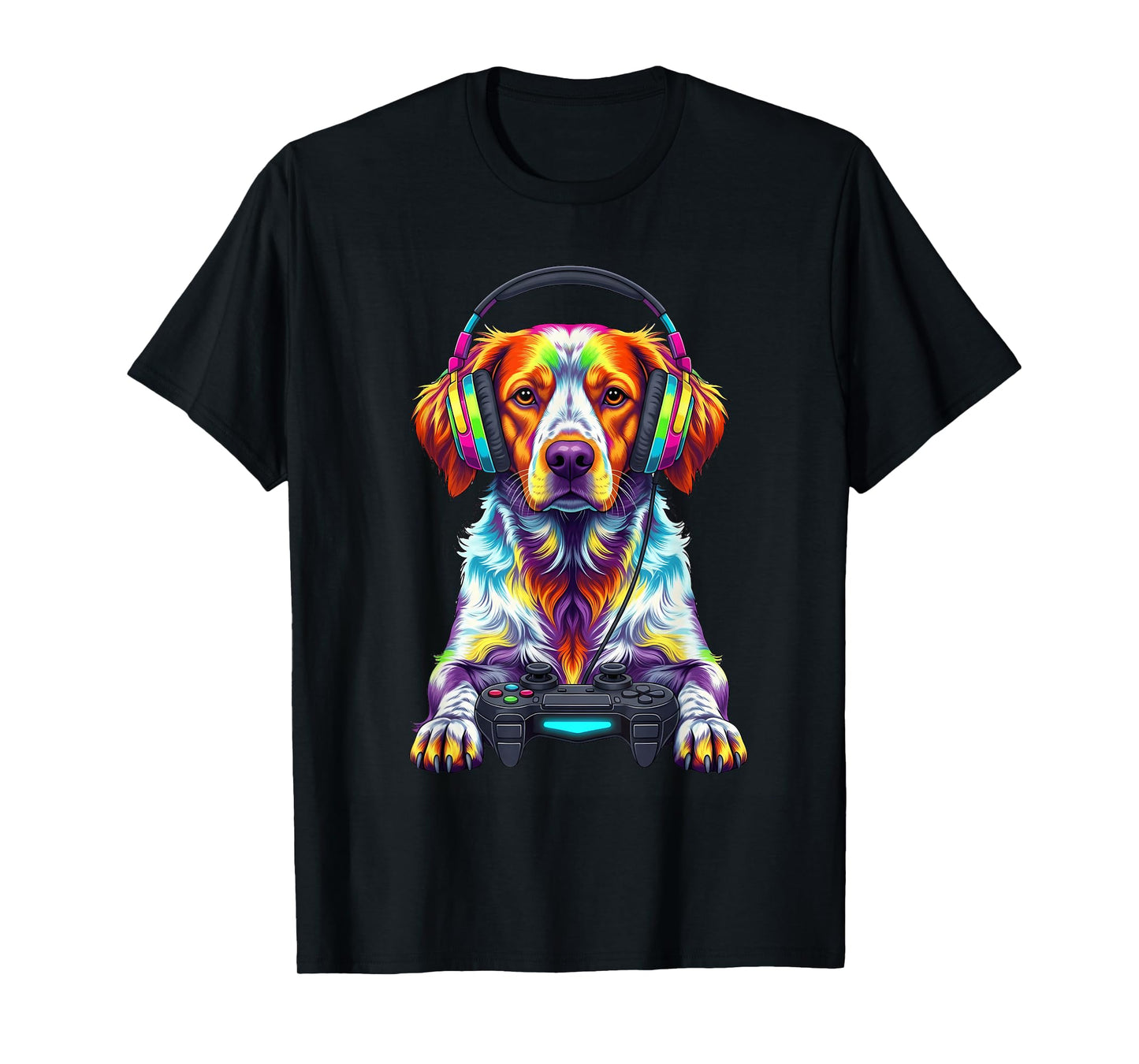 Colorful Brittany Spaniel Video Game Gamer Dog Zoo Design T-Shirt